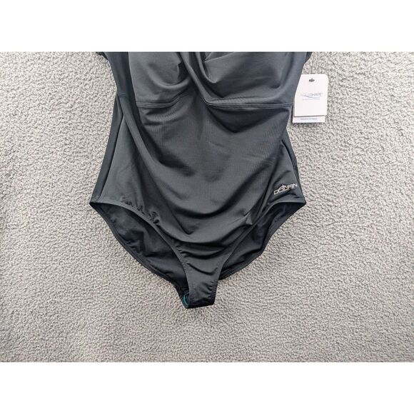 NWT Dolfin Aquashape Women's sz 22 Drape Front Black One Piece Swimsuit - Picture 4 of 10